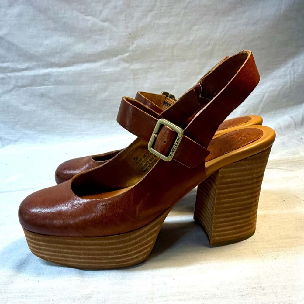 Kork-Ease Vanya Tan Leather Mary Jane Platform Wedge Sandals Size 7M - Picture 6 of 11